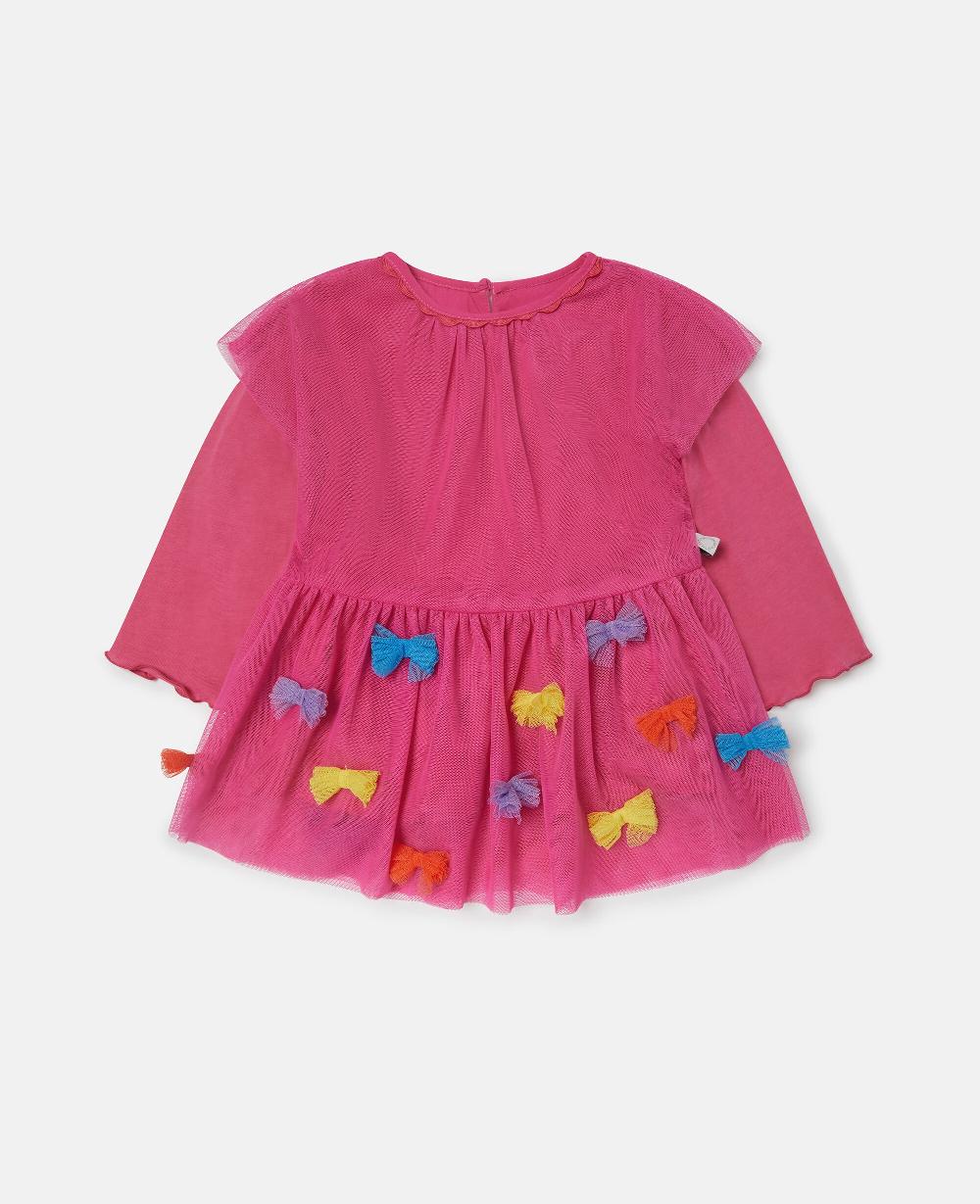 stella Bow Embroidered Long-Sleeve Dress