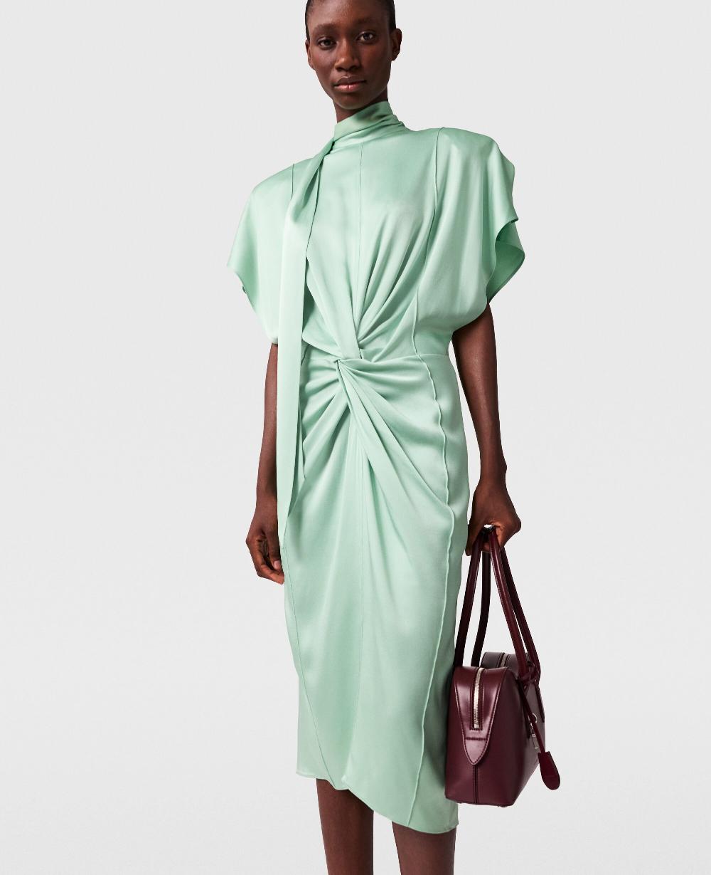 Stella Cap-Sleeve Halterneck Twist Midi Dress