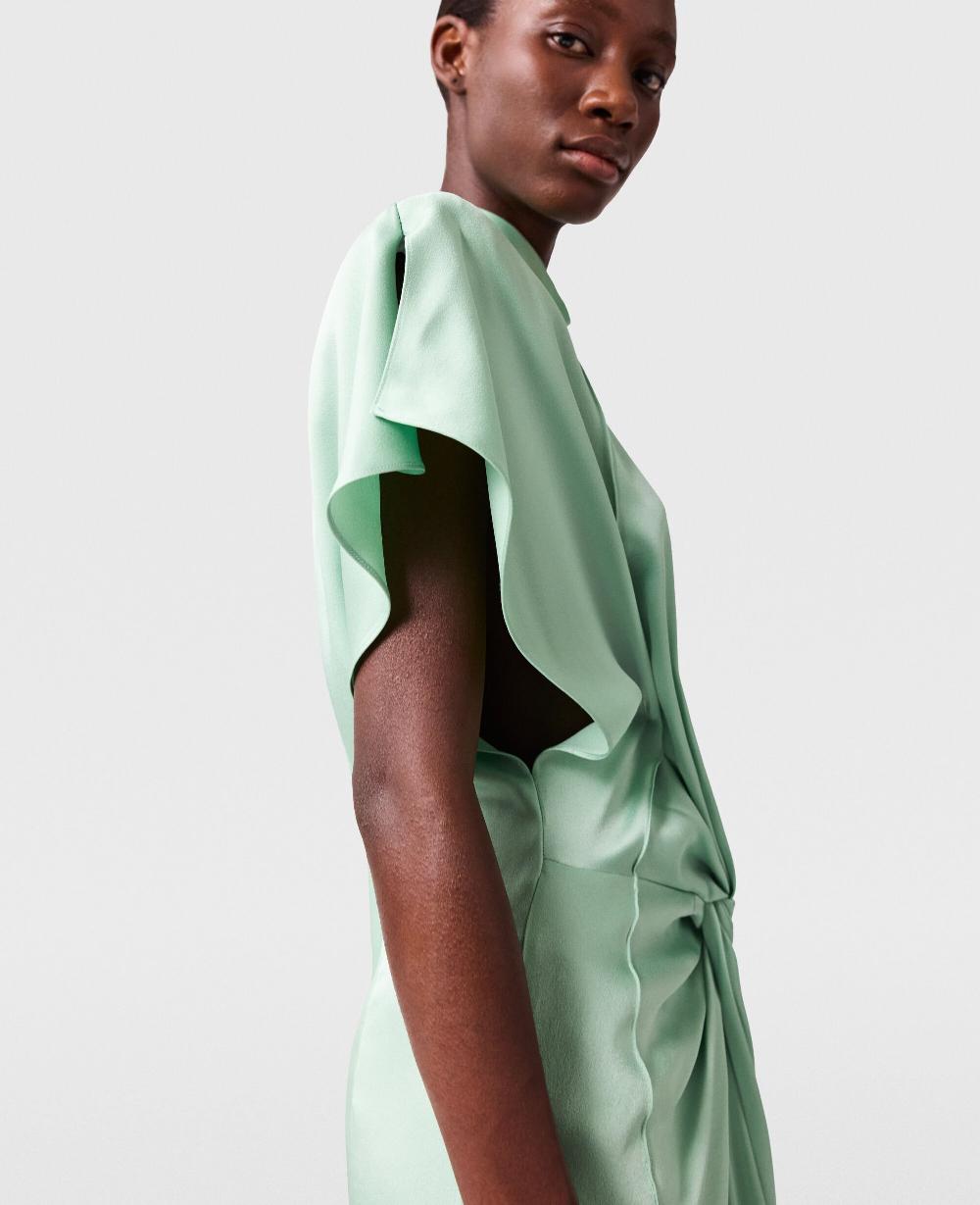 Stella Cap-Sleeve Halterneck Twist Midi Dress