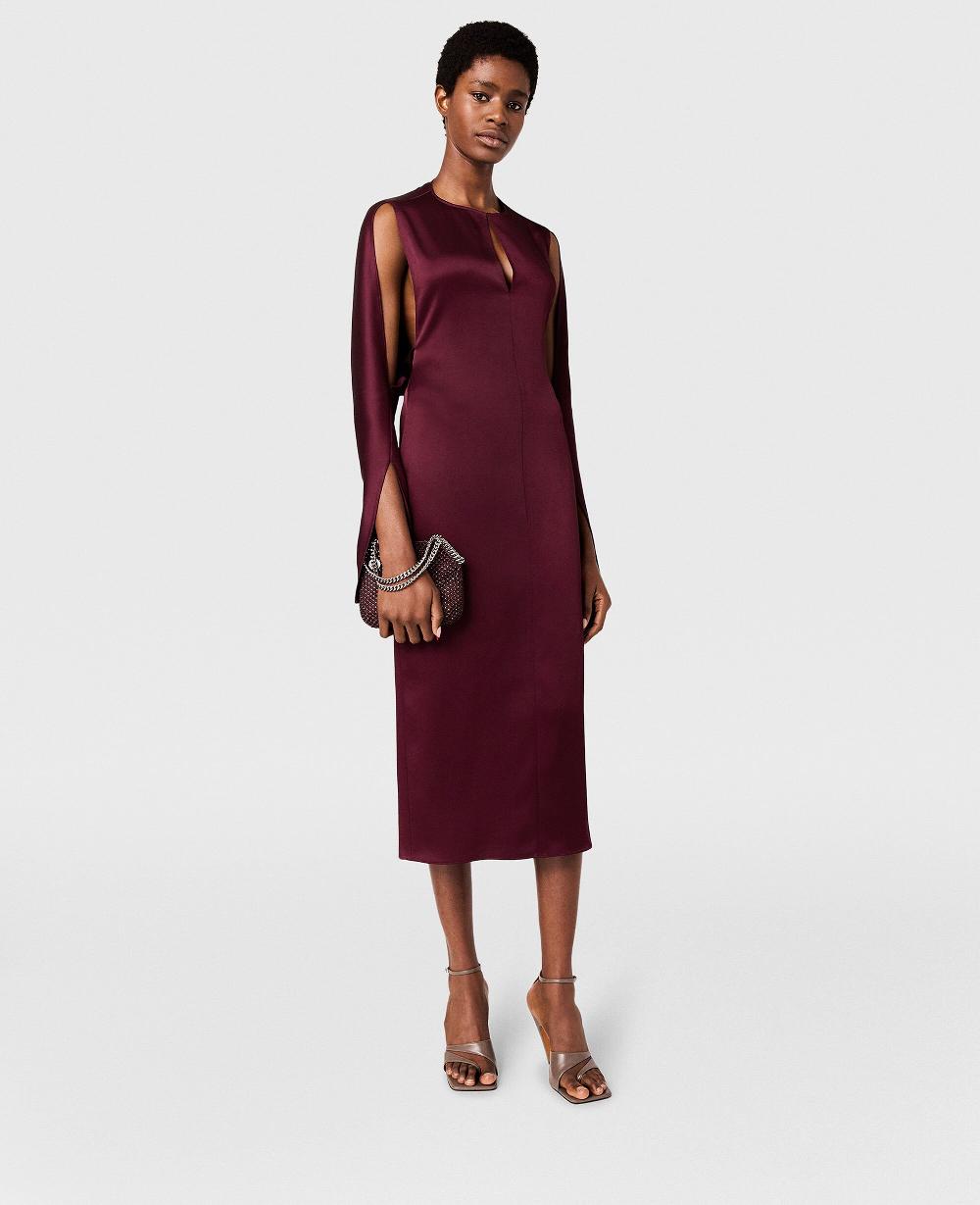 Stella Cape-Sleeve Cut-Out Satin Midi Dress