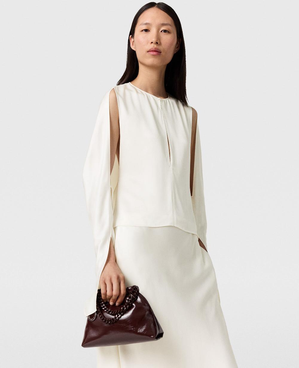 Stella Cape-Sleeve Cut-Out Satin Top