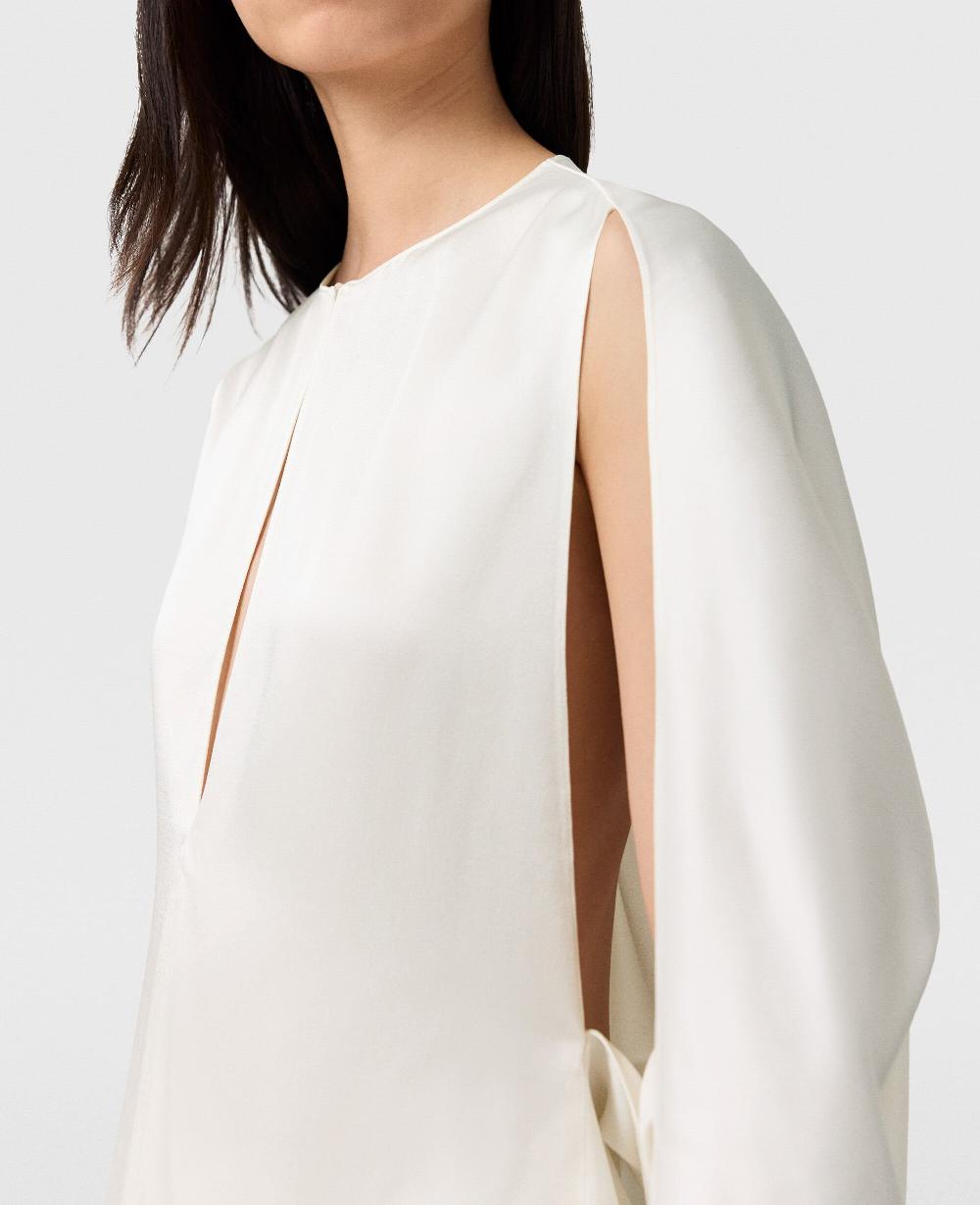 Stella Cape-Sleeve Cut-Out Satin Top
