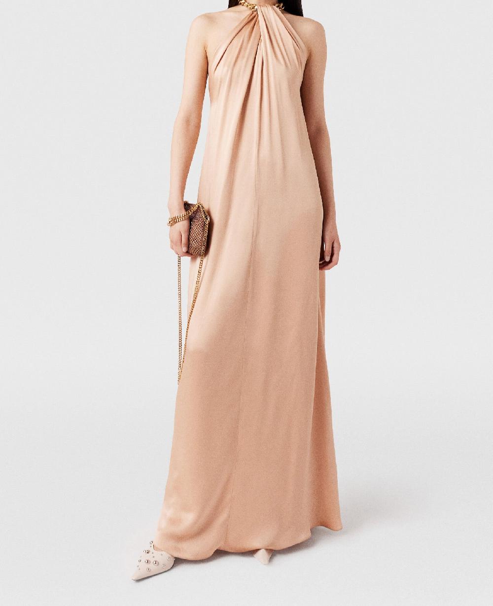 Stella Chain Halterneck Satin Maxi Dress
