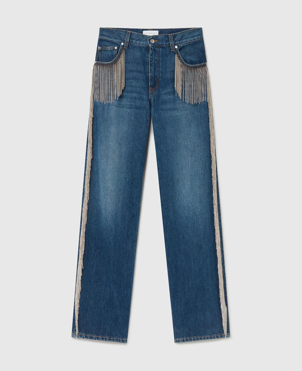 stella Chain Tassel Straight-Leg Denim Jeans