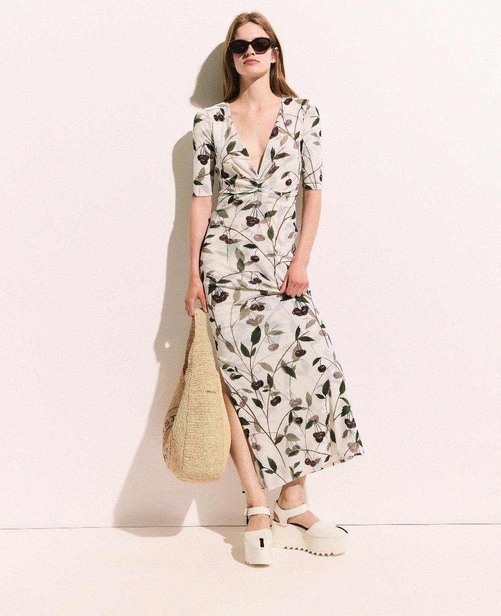 Stella Cherry Print Mesh Half Sleeve Midi Dress