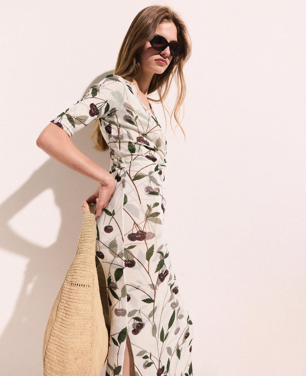 Stella Cherry Print Mesh Half Sleeve Midi Dress