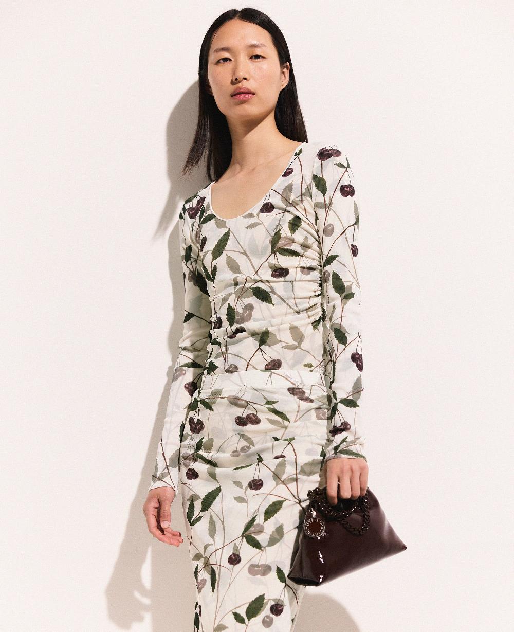 Stella Cherry Print Mesh Long Sleeve Top