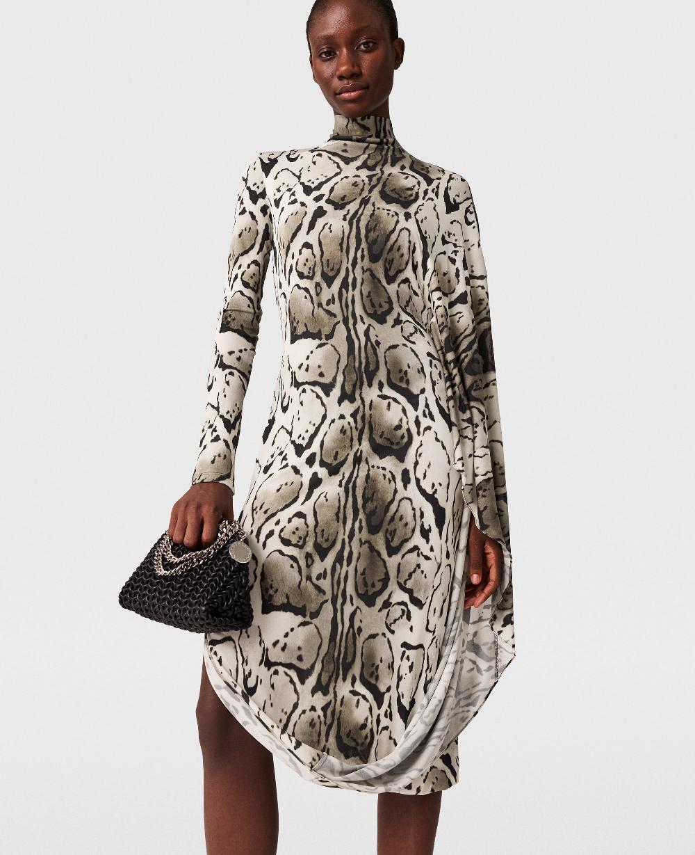 Stella Cloud Leopard Print Draped Midi Dress