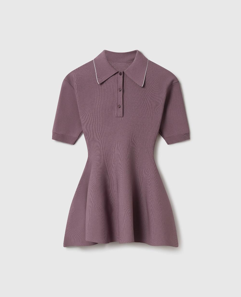 stella Compact Knit Peplum Polo Top