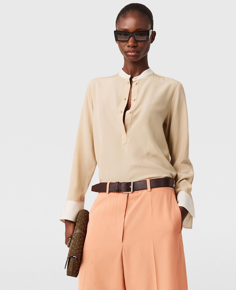 Stella Contrast Panel Grandfather Collar Shirt