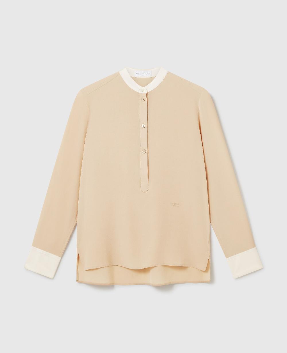 stella Contrast Panel Grandfather Collar Shirt