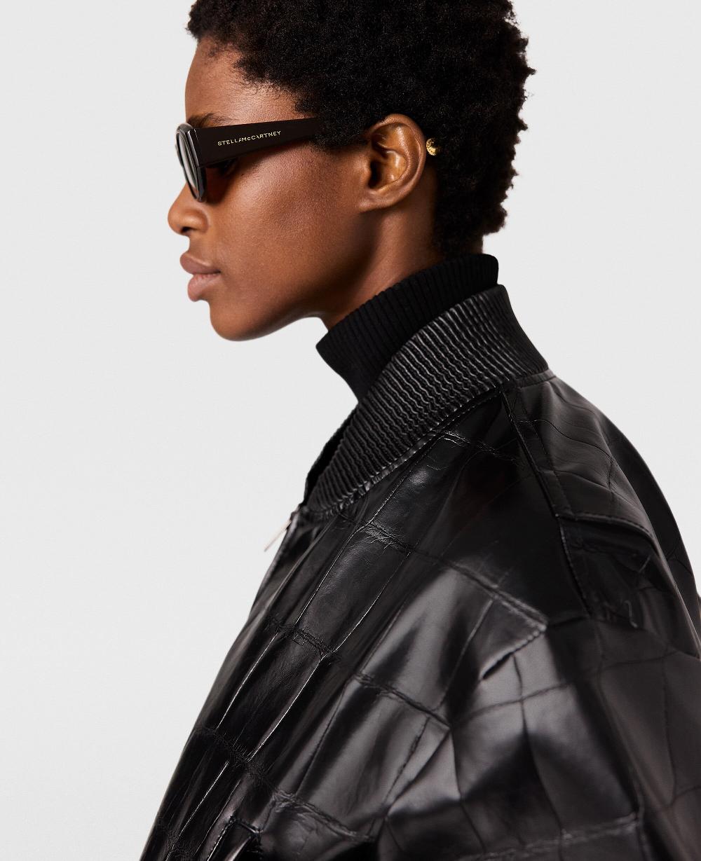 Stella Crocodile-Embossed Cropped Bomber Jacket