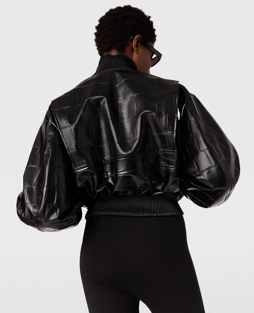 Stella Crocodile-Embossed Cropped Bomber Jacket