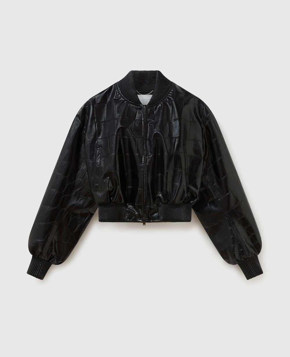 stella Crocodile-Embossed Cropped Bomber Jacket