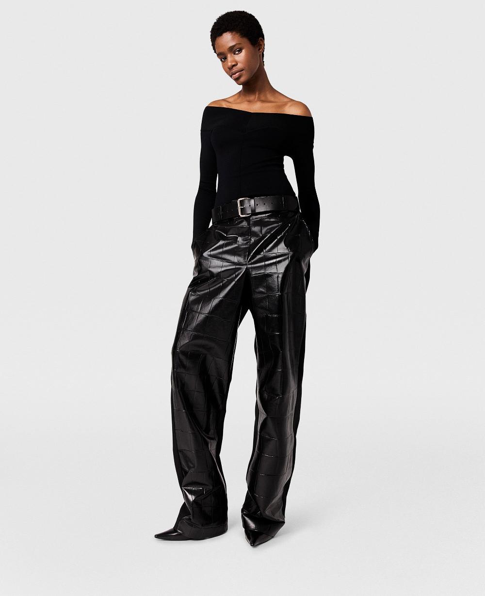 Stella Crocodile-Embossed Straight-Leg Pants