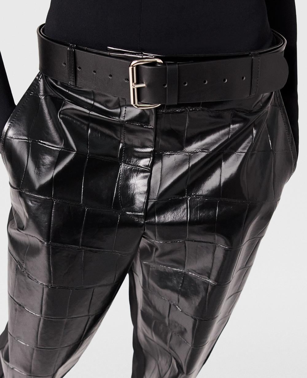 Stella Crocodile-Embossed Straight-Leg Pants