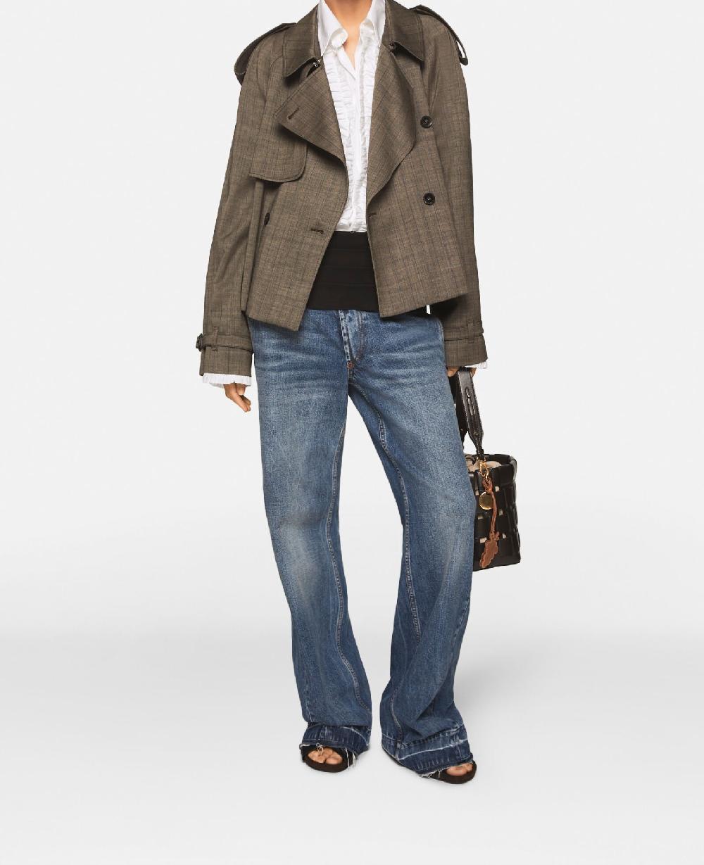 Stella Cropped Pinstripe Wool Trench Jacket