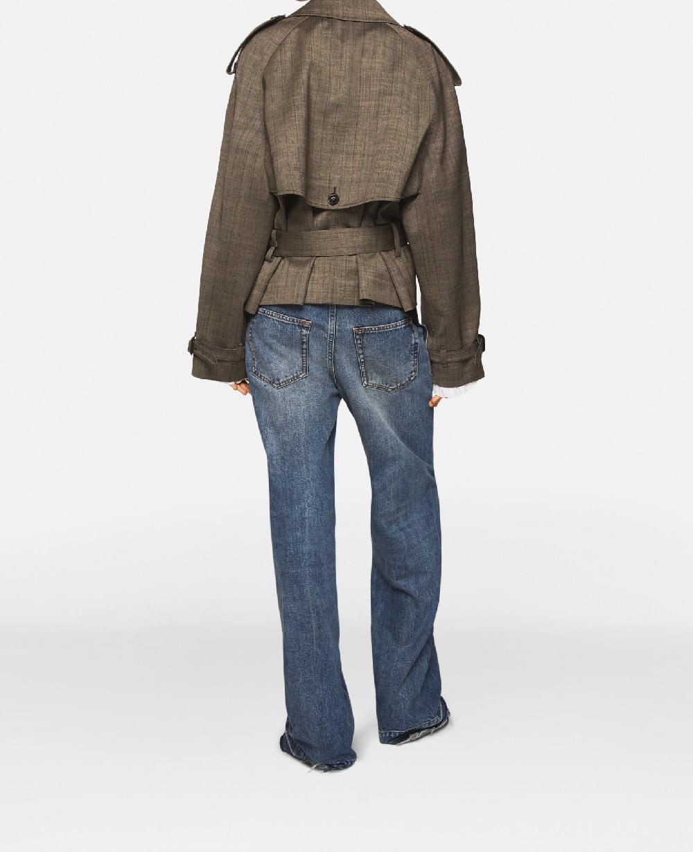 Stella Cropped Pinstripe Wool Trench Jacket