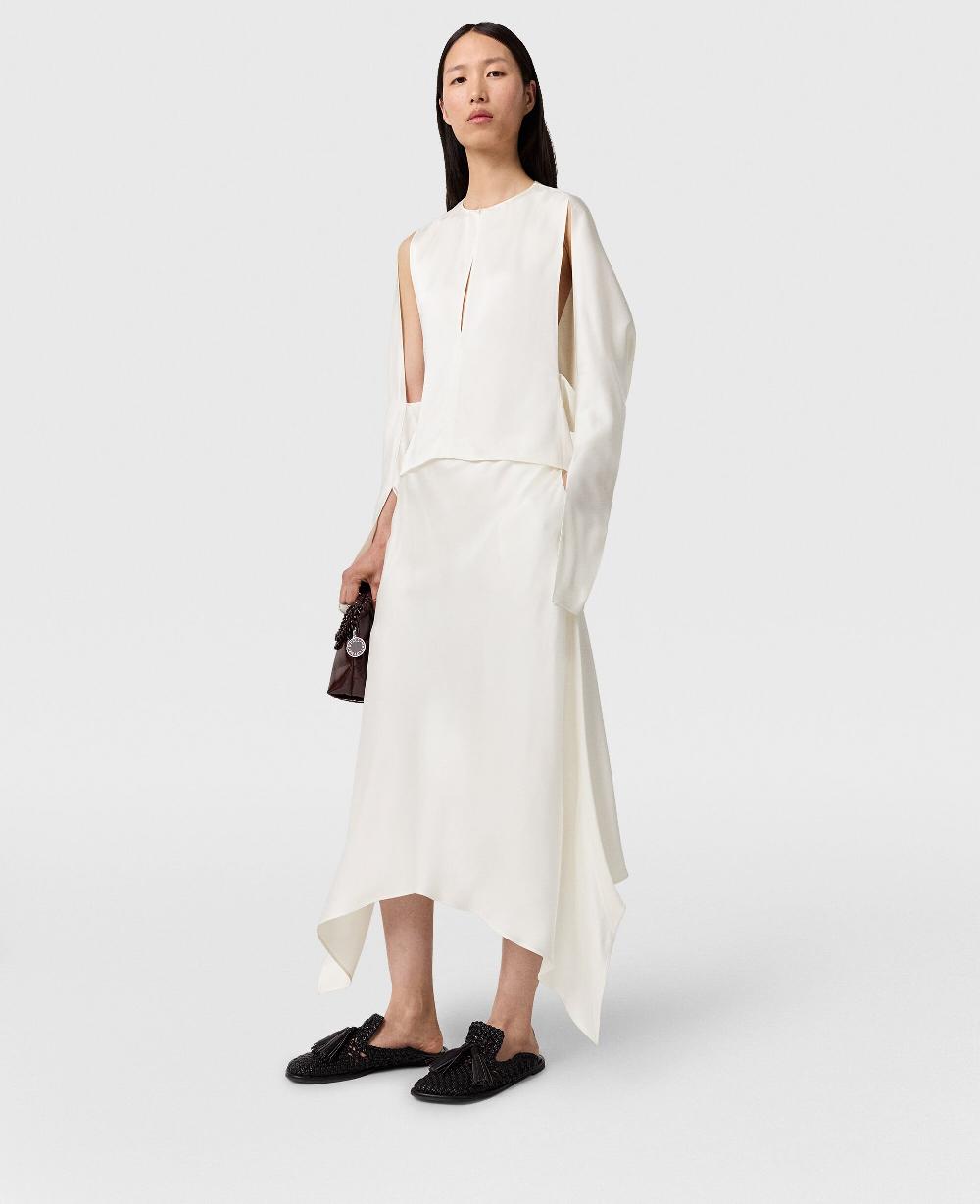 Stella Curved Hem Satin Midi Skirt