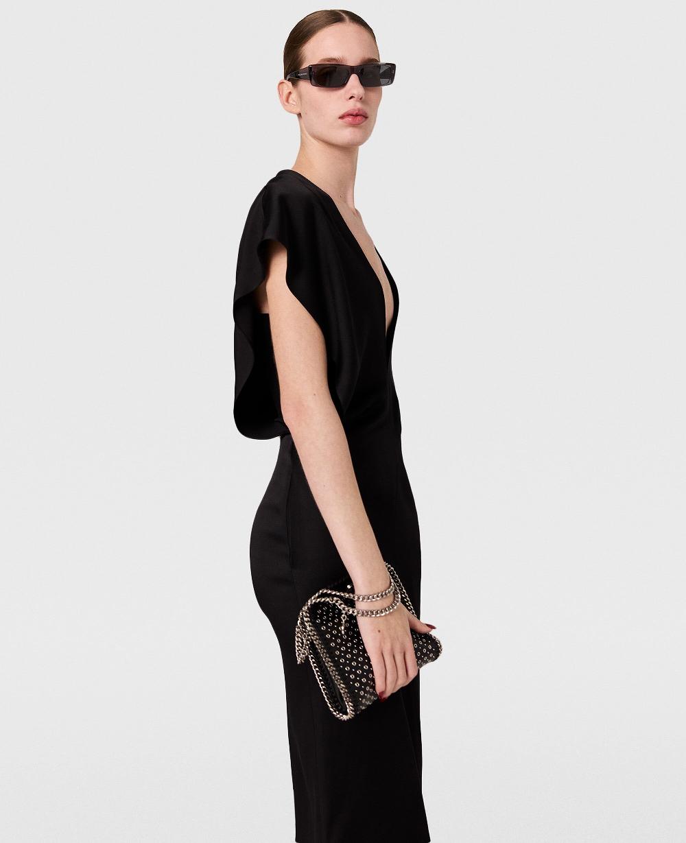Stella Deep V Cap Sleeved Midi Dress