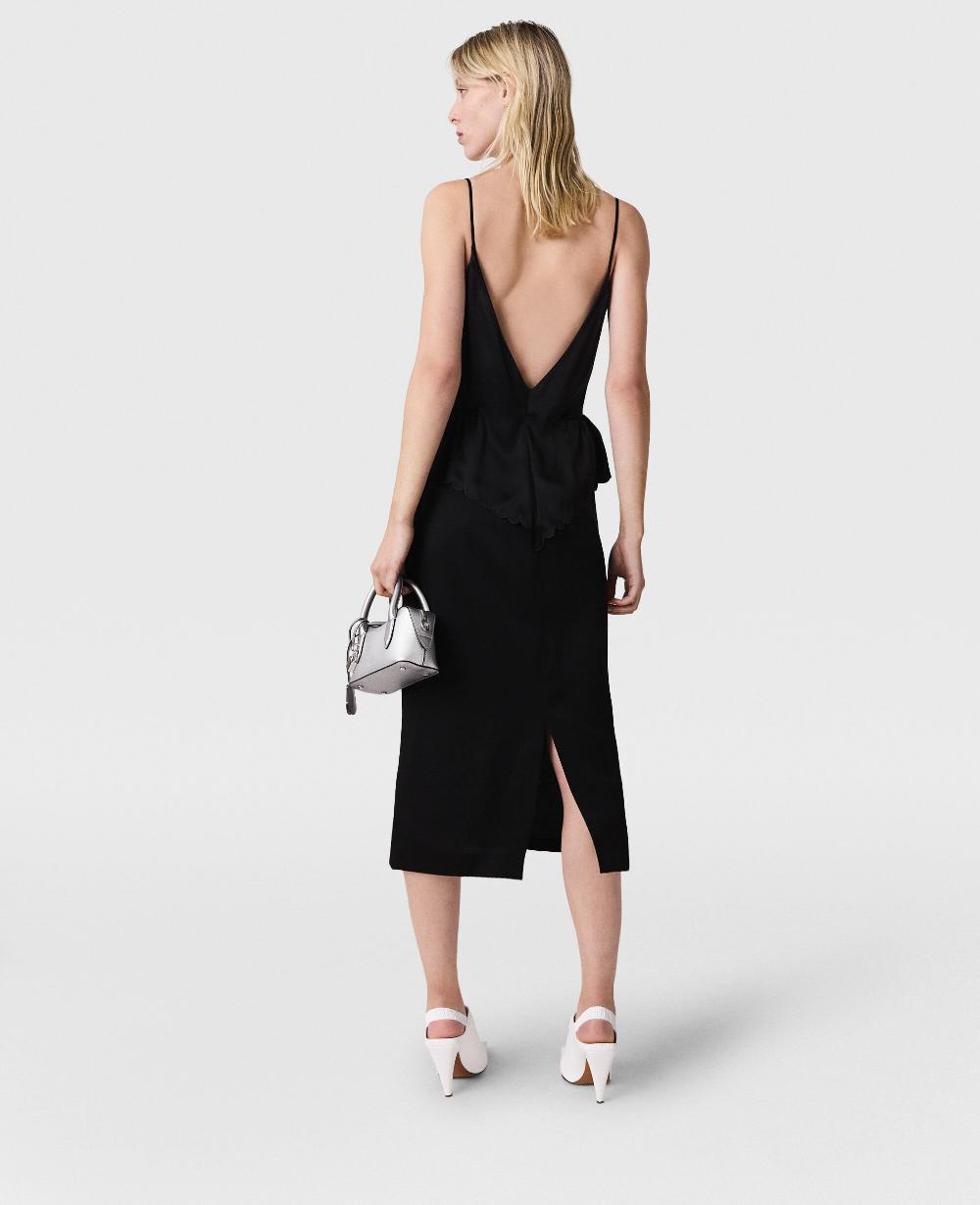 Stella Deep V-Neck Peplum Panel Midi Dress