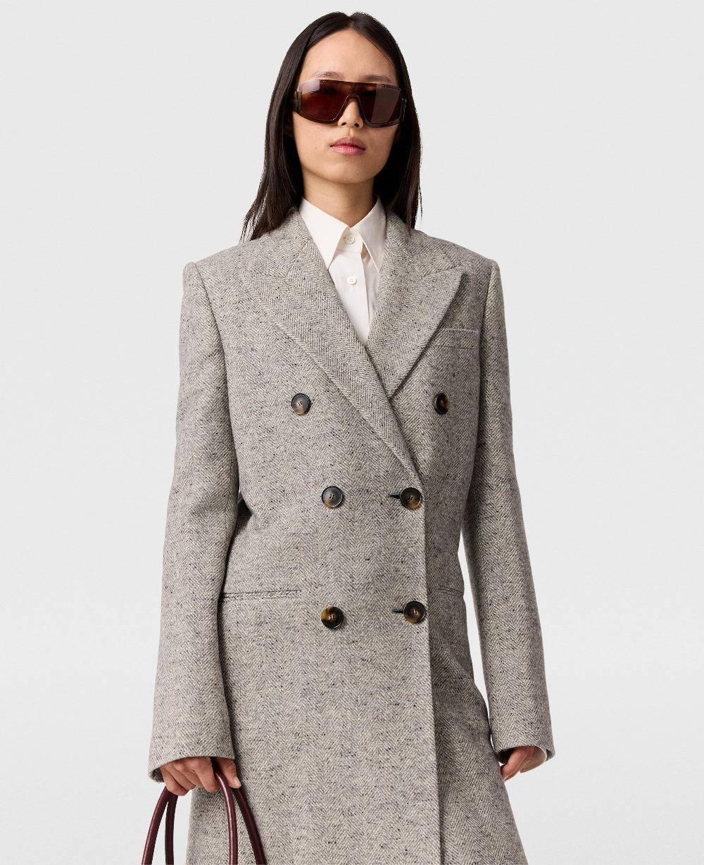 Stella Double-Breasted Tweed Long Coat