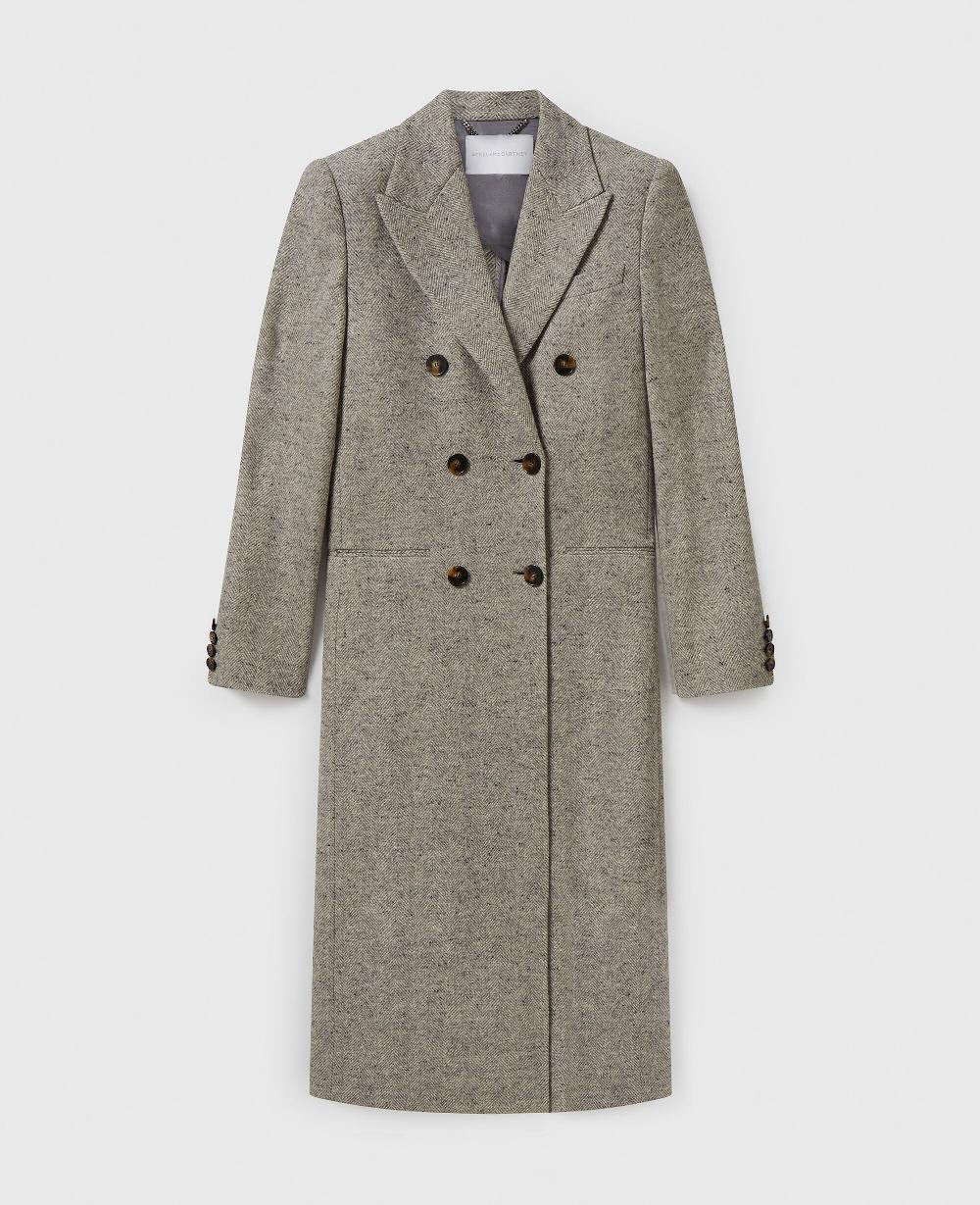 stella Double-Breasted Tweed Long Coat