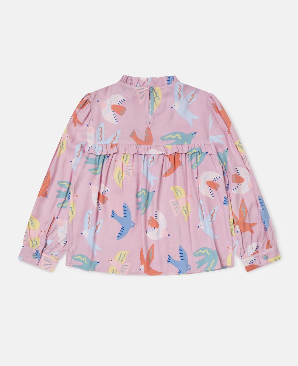 Stella Dove Print Pleated Long-Sleeve Top