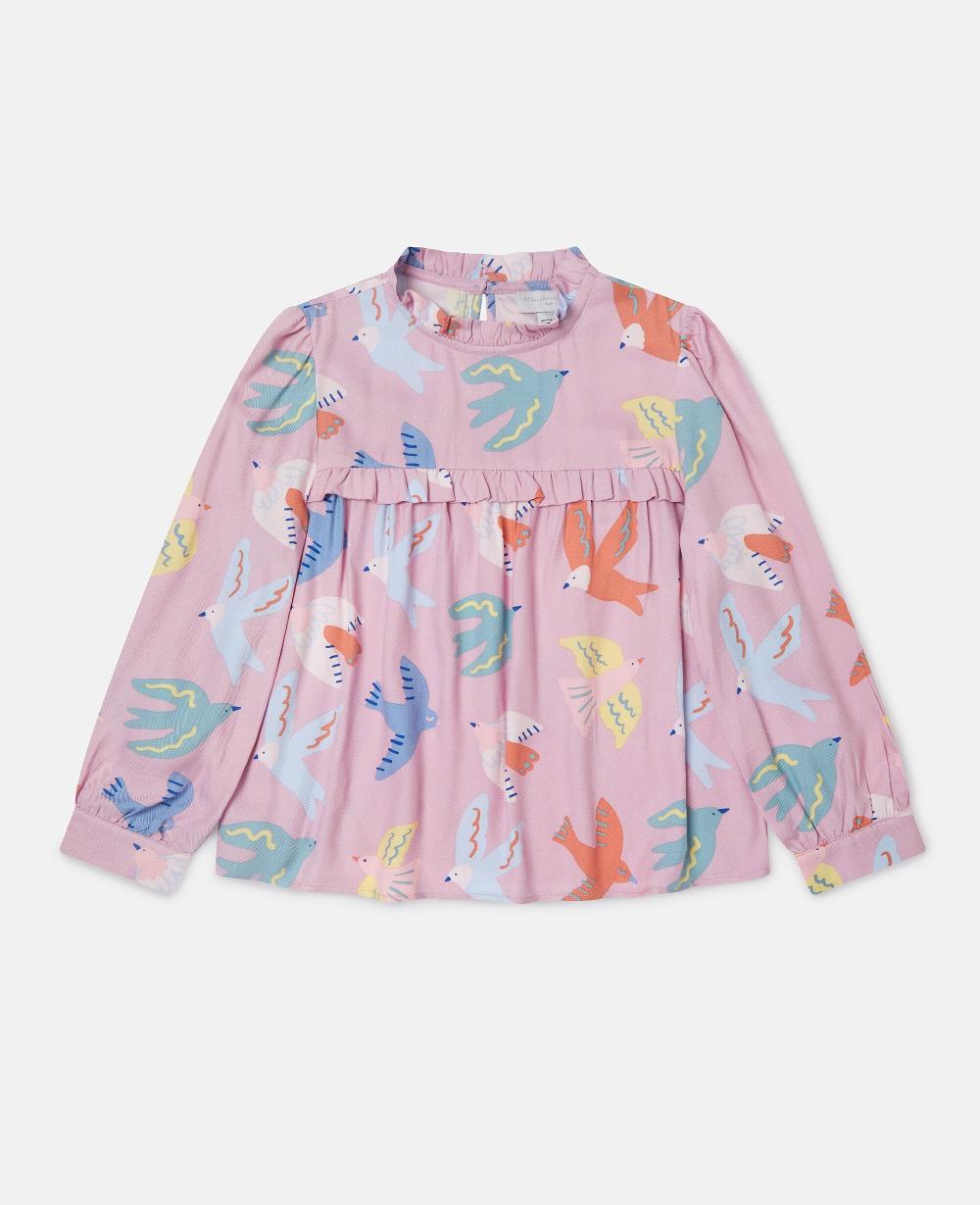 stella Dove Print Pleated Long-Sleeve Top