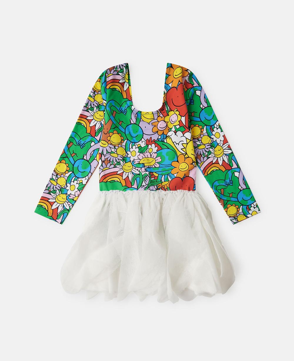 stella Earth Friends Print Tulle Petals Dress