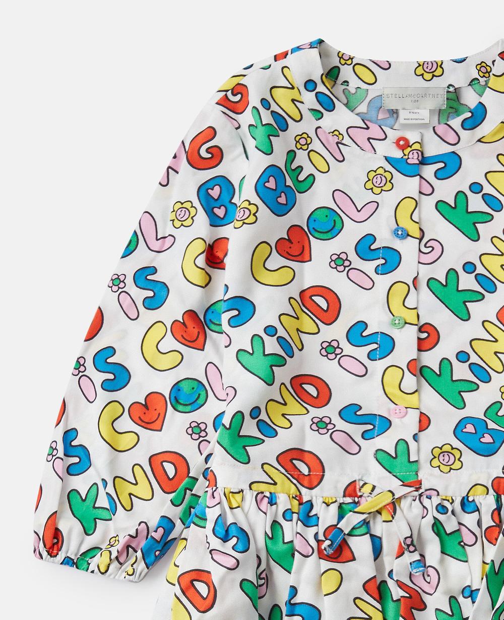 Stella Earth Friends Text Print Long-Sleeve Dress