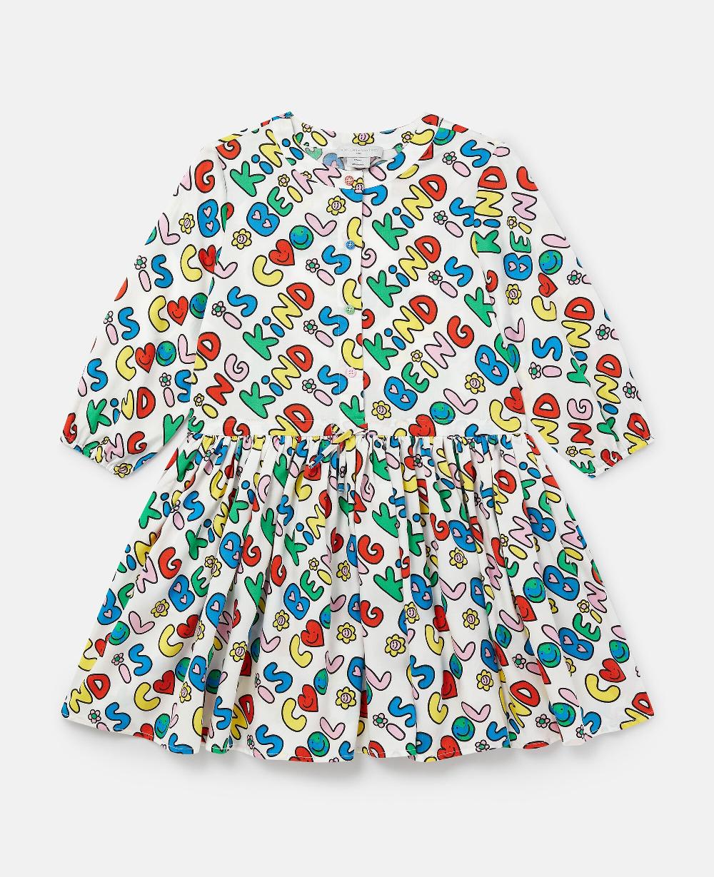 stella Earth Friends Text Print Long-Sleeve Dress