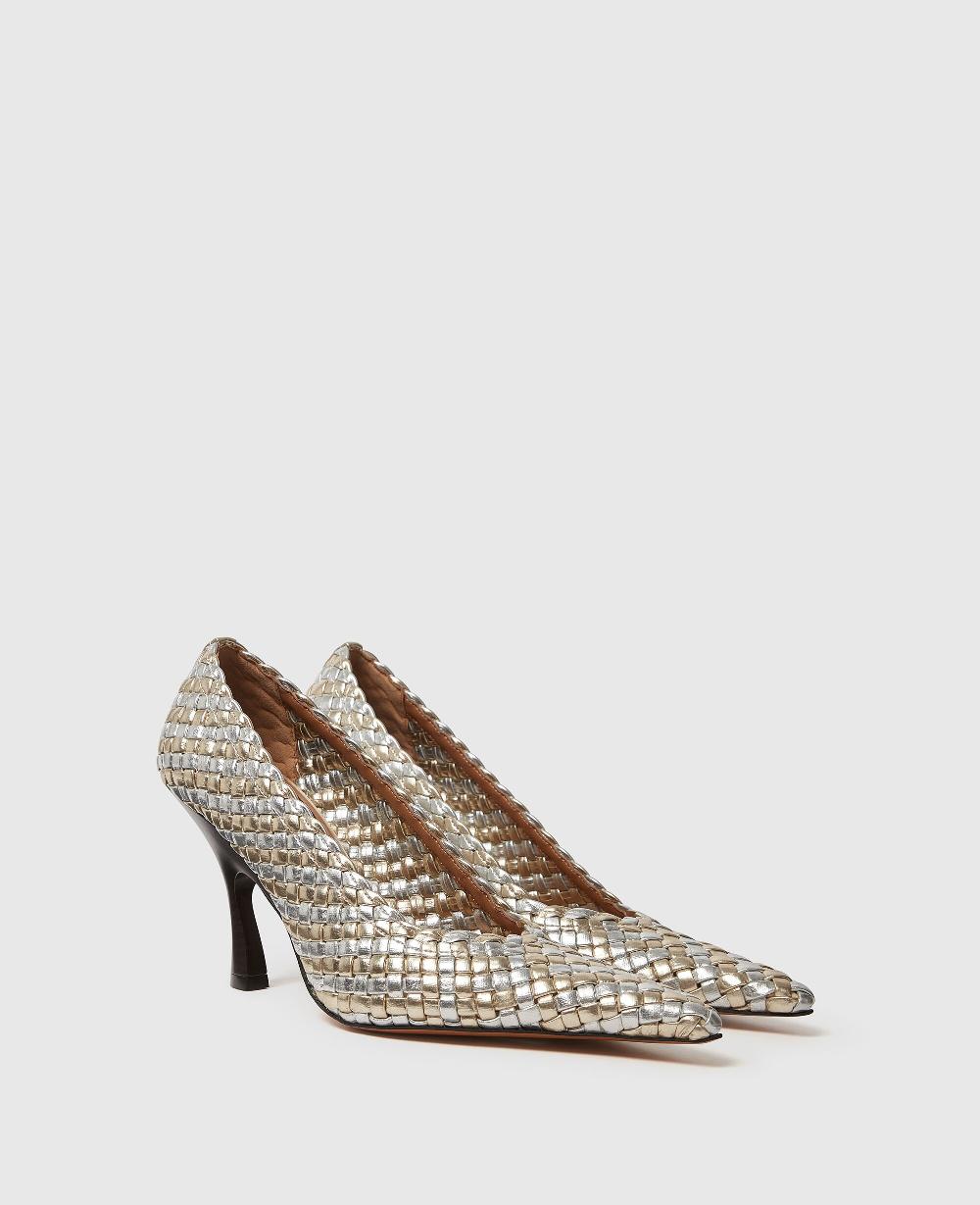 Stella Elsa Woven Metallic Kitten Heel Pump