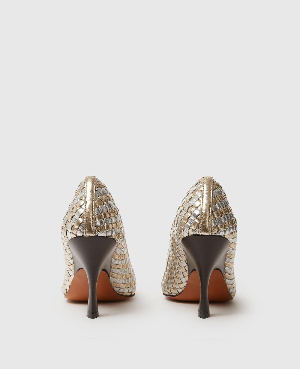 Stella Elsa Woven Metallic Kitten Heel Pump