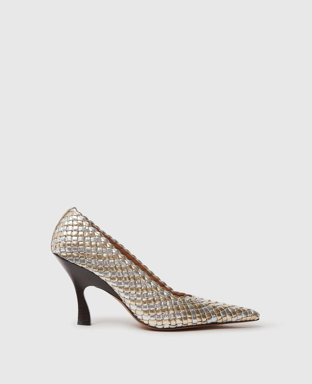 stella Elsa Woven Metallic Kitten Heel Pump
