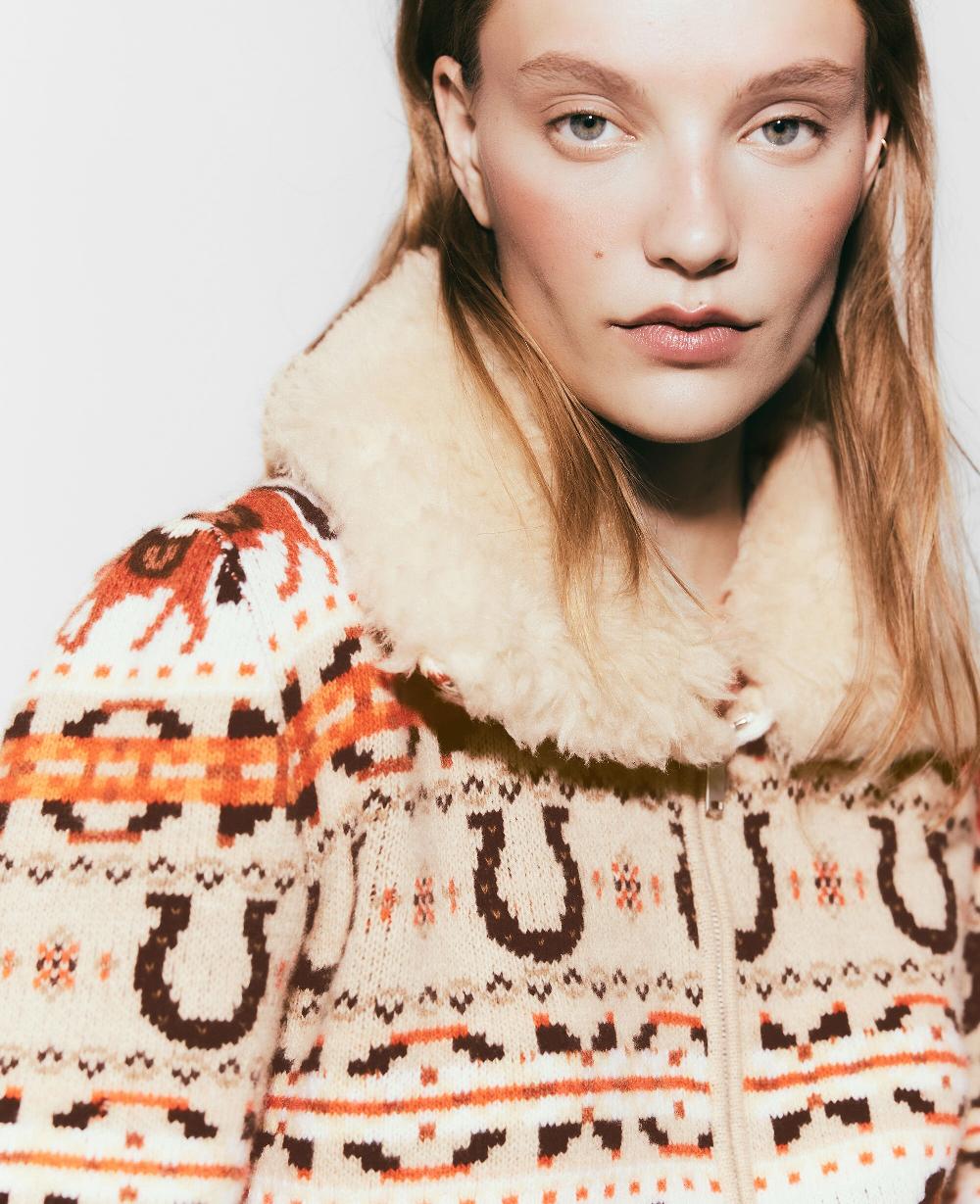 Stella Fair Isle Plush-Collar Wool Cardigan