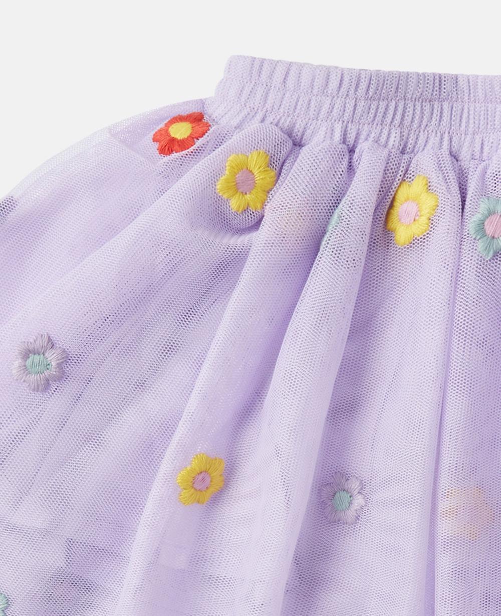 Stella Floral-Embroidered Tulle Skirt