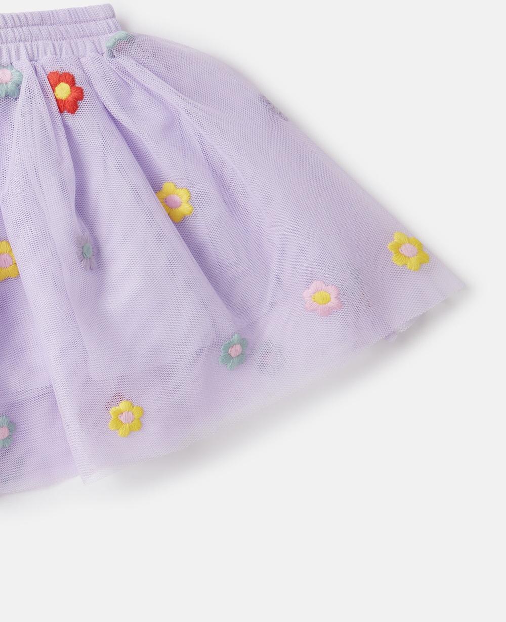 Stella Floral-Embroidered Tulle Skirt