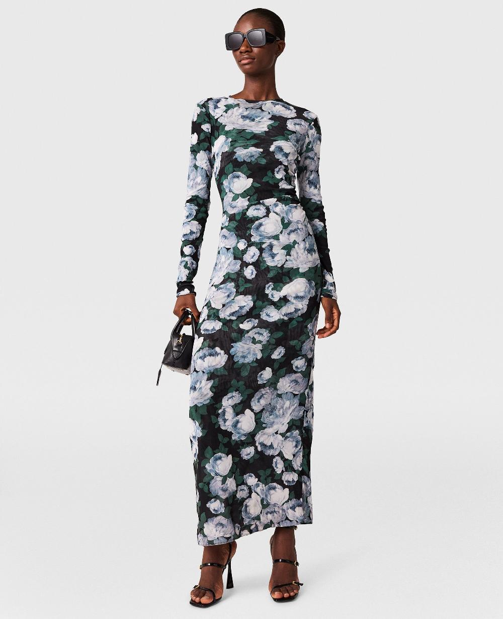 Stella Floral Long-Sleeve Mesh Midi Dress
