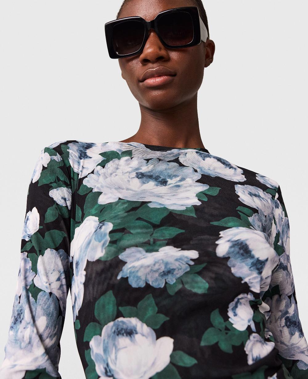 Stella Floral Long-Sleeve Mesh Midi Dress