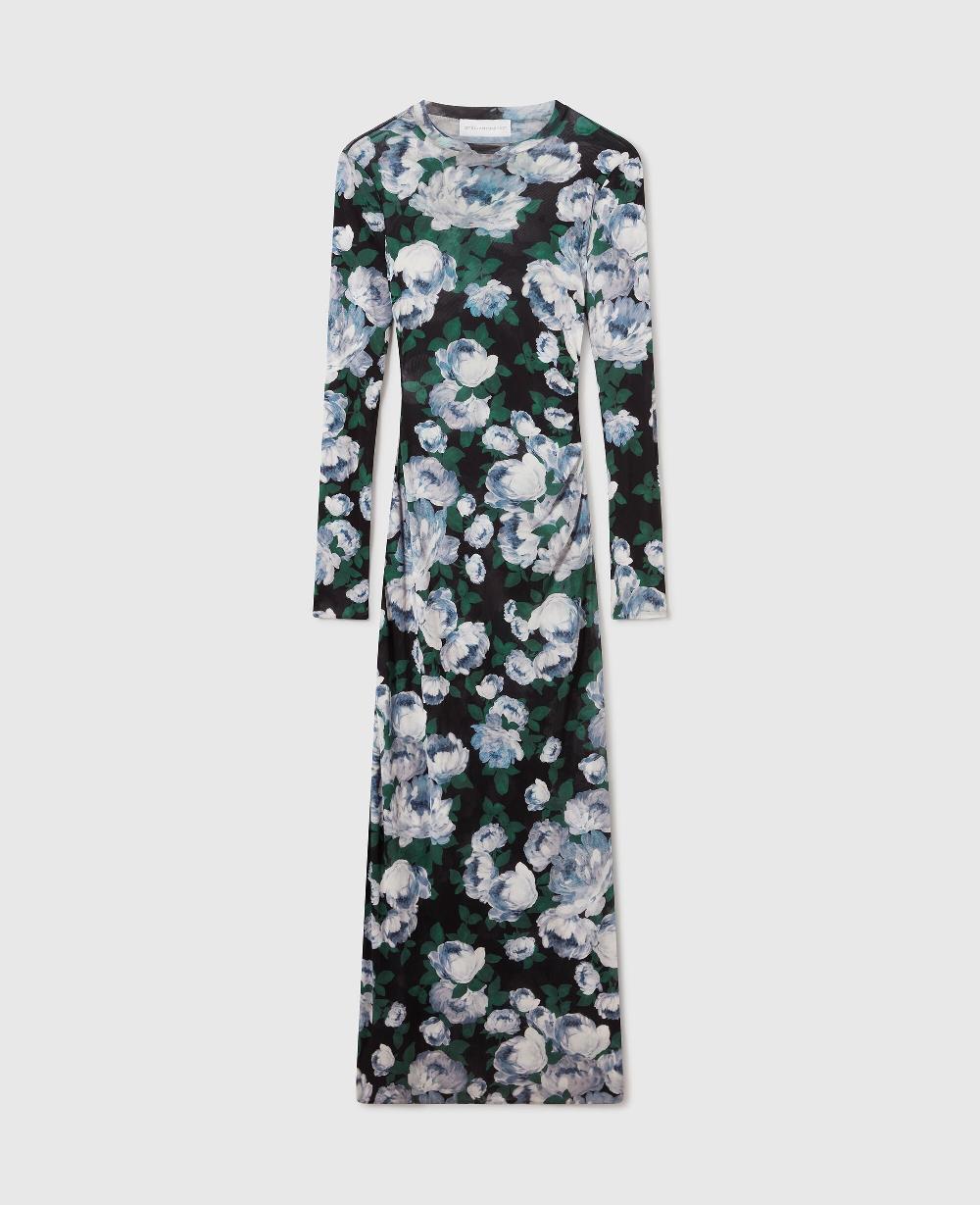 stella Floral Long-Sleeve Mesh Midi Dress