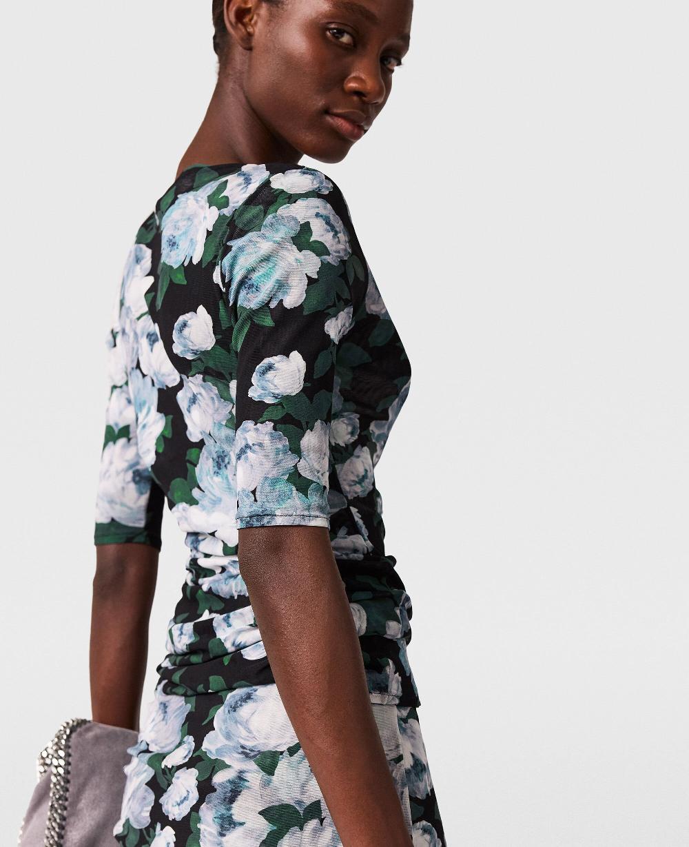 Stella Floral Three-Quarter-Sleeve Mesh Top