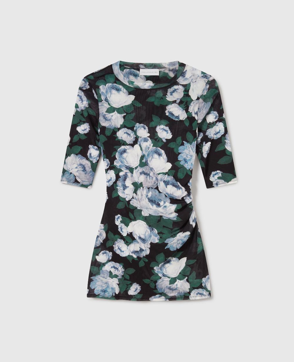 stella Floral Three-Quarter-Sleeve Mesh Top