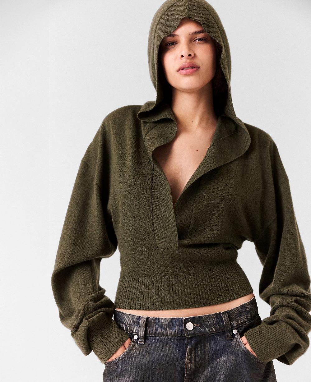 Stella Hooded Long-Sleeve Cropped Sweater