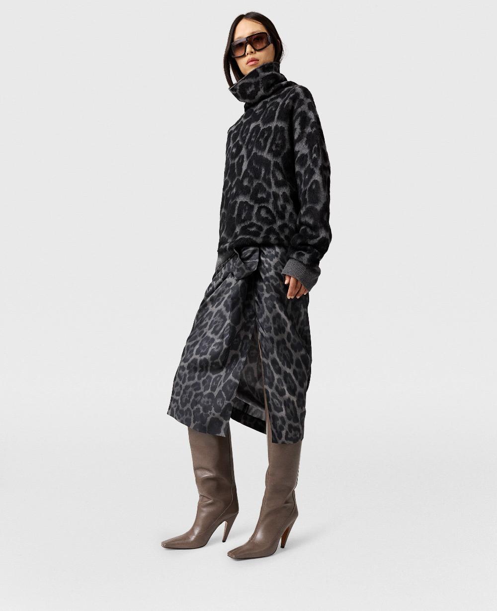 Stella Knotted Asymmetric Leopard Midi Skirt