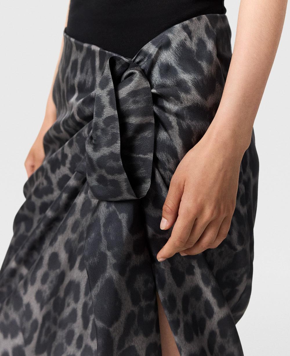 Stella Knotted Asymmetric Leopard Midi Skirt