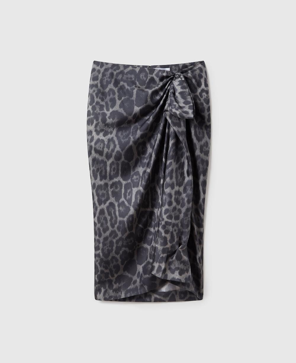 stella Knotted Asymmetric Leopard Midi Skirt