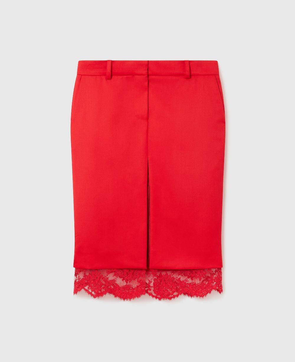 stella Lace-Trimmed Satin Midi Skirt
