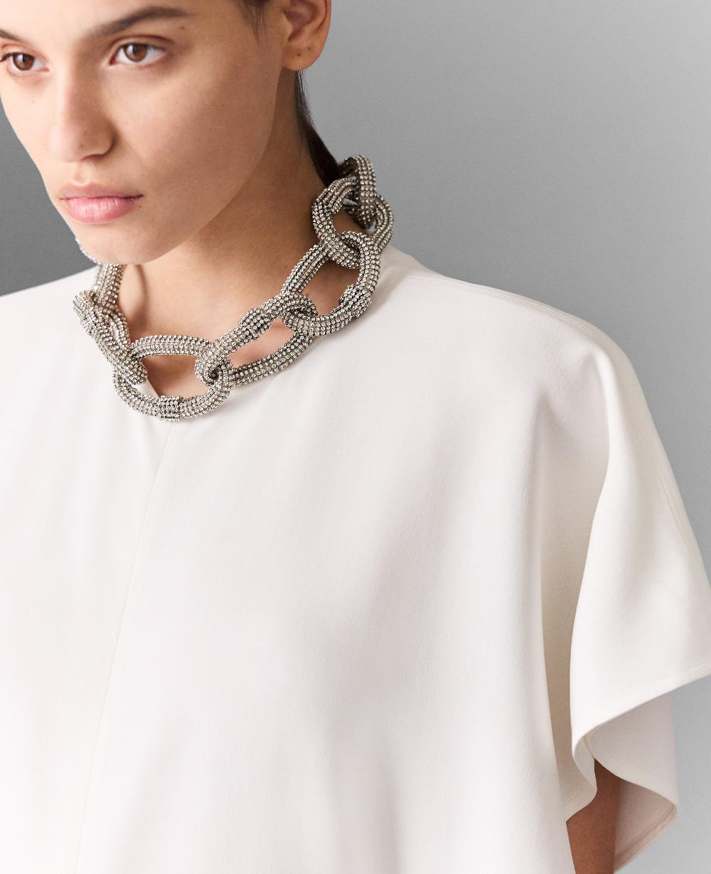 Stella Lead-Free Crystal Chain Cap-Sleeve Jumpsuit