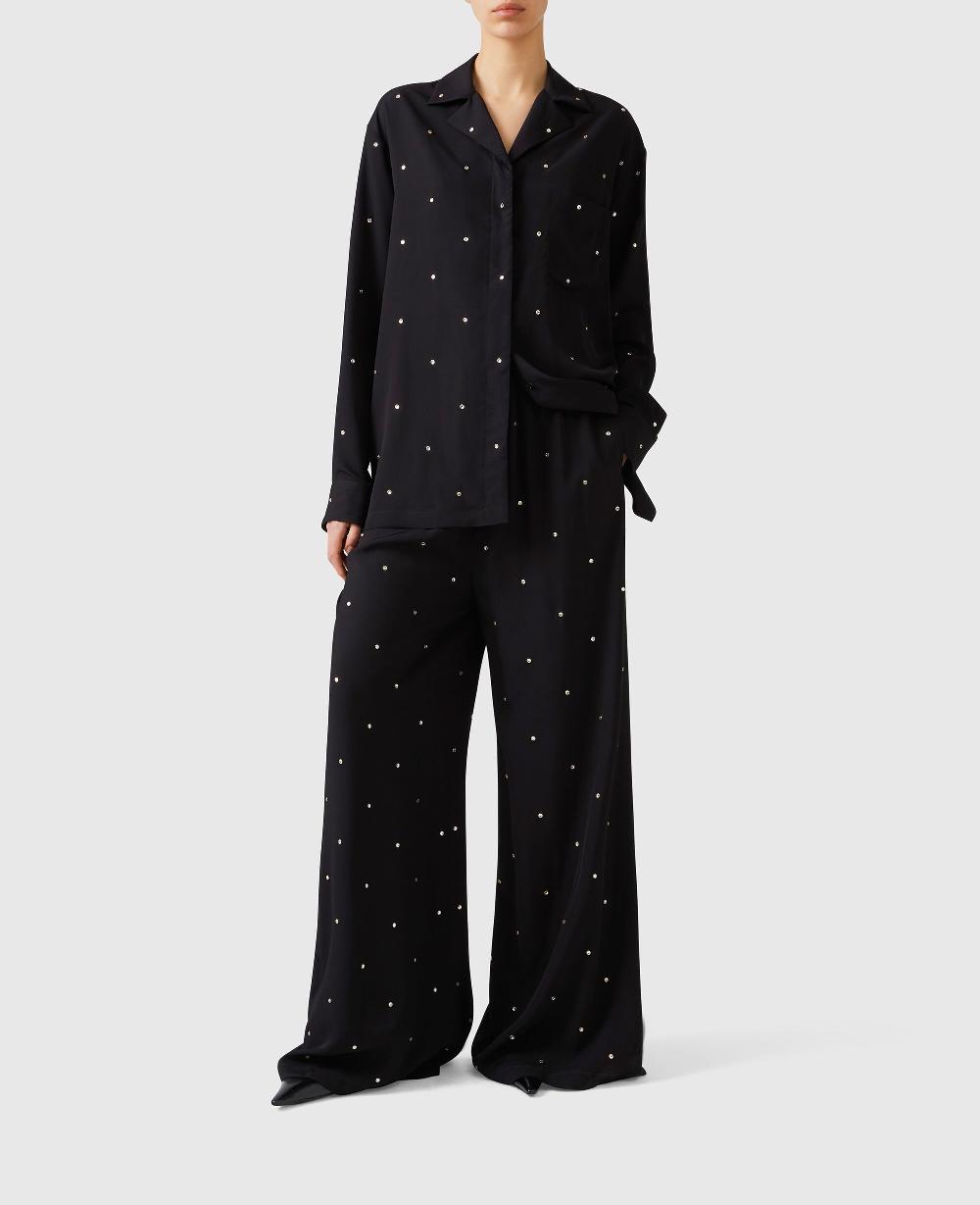 Stella Lead-Free Crystal High-Rise Wide-Leg Pants